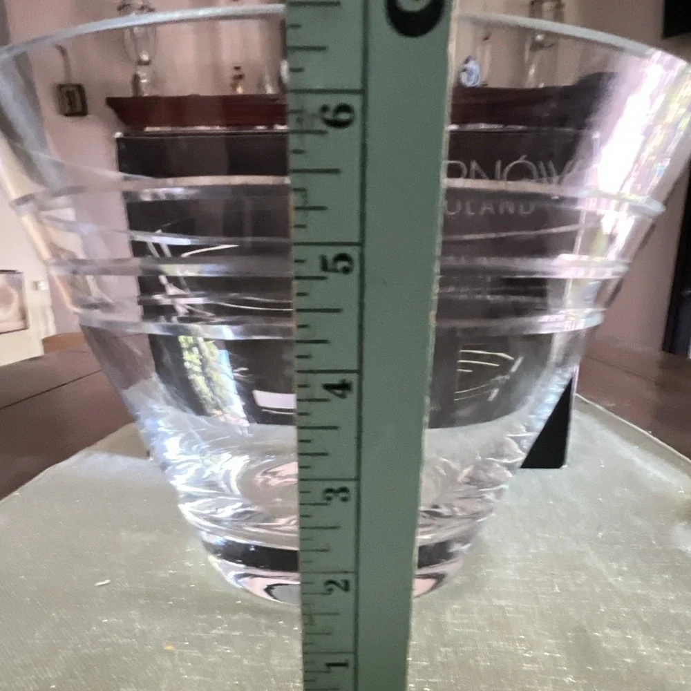 Tarnow Poland Mouth-Blown Crystal Bowl 10 inch plus Gorham 18/8 Serving Spoon